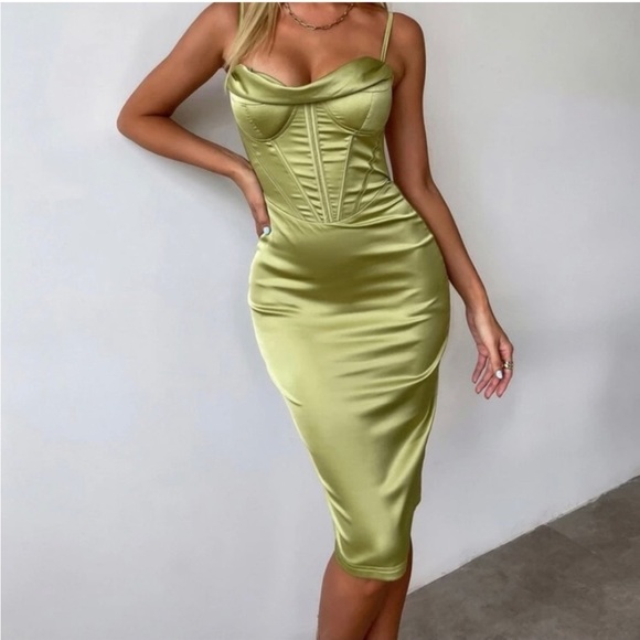 Dresses & Skirts - Lime Satin Corset Dress NWOT